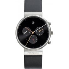 Jacob Jensen Chronograph Series Unisex Quartz Watch With Black Dial Chronograph Display And Black Leather Strap 603