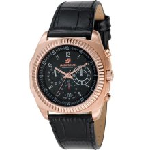 Jacques Farel Mens Chronograph Stainless Watch - Black Leather Strap - Black Dial - JACAUL1247