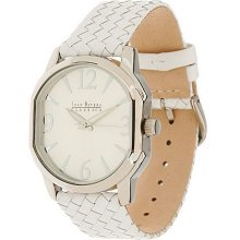 Joan Rivers Woven in Color Leather Strap Watch - White - One Size
