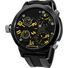 Joshua & Sons Quartz Triple Time Zone Rubber Strap Watch (Yellow)