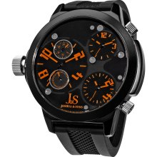 Joshua & Sons Quartz Triple Time Zone Rubber Strap Watch (Orange)