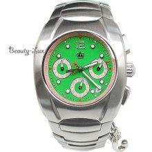 Juicy Couture Chronograph J Crystal Crown Charm Watch Signature Green Pink Date - Silver - Stainless Steel