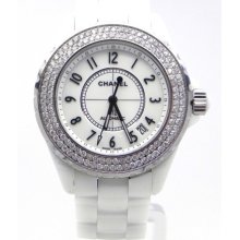 Jumbo Chanel J12 Ss White Ceramic 2.76 Cts. Diamonds Bezel Watch Box & Papers