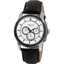 Kenneth Cole Men's Leather Wrapped KC1857 Black Calf Skin Quartz Watch with White Dial