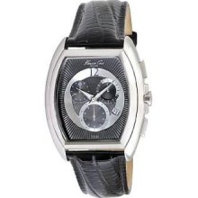 Kenneth Cole Mens New York Tonneau Chronograph Stainless Watch - Black Leather Strap - Black Dial - KC1880