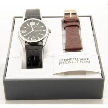 Kenneth Cole Reaction Black & Brown Leather Watch - 2 Interchange ...