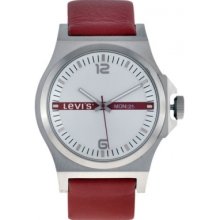 L007GUCWRR Levis Mens Silver Dial Red Leather Strap Watch
