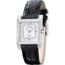 Ladies Charles Hubert Diamond Bezel Black Leather Band Watch ring