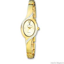 Ladies Charles Hubert IPG-plated White Dial Crystal Bezel 18mm Watch