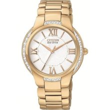 Ladies Citizen Eco-drive Ciena Diamond Set Rose Gold Plated Watch Em0093-59a