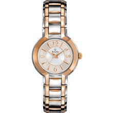 Ladies Dress Bulova Quartz Rose Gold Tone & Stainless Steel Watch 98l153