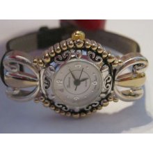 Ladies Geneva Watch-stainless Steel Scrollwork 66 W/ Brighton Tin Included