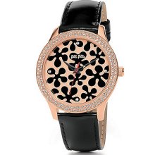 Ladies' Happy Nugget Rose Gold & Black Patent Leather Watch