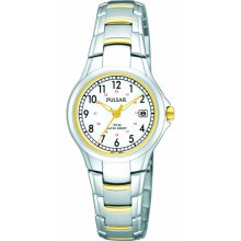 Ladies Pulsar By Seiko Pxt903 Quartz Date White Dial Stainless Watch