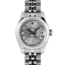 Ladies Rolex Datejust Stainless Steel Watch Silver Diamond Dial Jubilee Bracelet