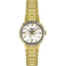 Ladies Rotary Watch Gold Plated Stainless Steel Mother Of Pearl Dial Lb02845/40