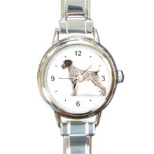 Ladies Round Italian Charm Bracelet Watch German Wirehaired Pointer 14579931