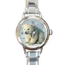 Ladies Round Italian Charm Bracelet Watch Polar Bear Cub on Snow model 30127966