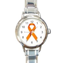 Ladies Round Italian Charm Bracelet Watch Orange Awareness Ribbon model 33270524