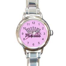 Ladies Round Italian Charm Watch Pink Princess Crown Gift model 30314215