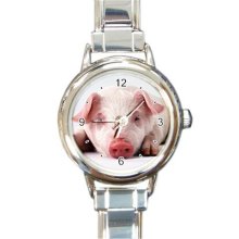 Ladies Round Italian Charm Bracelet Watch Cute Pig Gift model 15461876