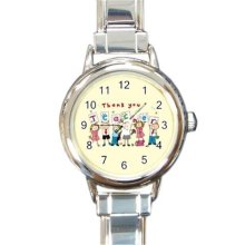 Ladies Round Italian Charm Bracelet Watch Thank you Teacher Gift model 30350846