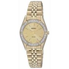 Ladies' Seiko Solar Swarovski Crystal Gold-Tone Watch with Mother-of-Pearl Dial (Model: SUP096) seiko