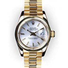 Ladies Silver Stick Dial Smooth Bezel Rolex President (1051)