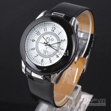 Lady White Dial Black Paint Rim Leather Quartz Wristwatch Stainless
