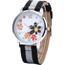 Lady Women Flower Black Nylon Analog Bracelet Quartz Wrist Watch Dailyetrade