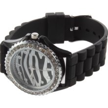 Lady Women Zebra Stripe Dial Crystal Rhinestones Silicone Soft Band Wrist Watch