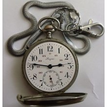 Large Rare Longines Pocket Watch With Applications Locomotives