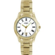 LB02794-01 Rotary Ladies Gold Plated White Dial Bracelet Watch
