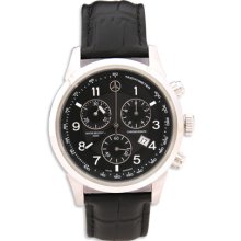 Leather strap chronograph watch - black