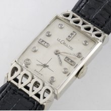 Lecoultre 1940s18k White Gold Case Diamond Dial Fancy Lugs 17j Men /women Watch
