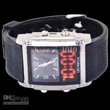 Led Analog Digital Mens Quartz Wrist Rubber Black Band Watch Xmas Gi