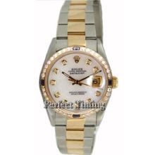 Like NEW Rolex Men's Model 16233 Steel and Gold Oyster Band w/Custom Sapphire Diamond Bezel and Mother of Pearl Diamond Dial-90's
