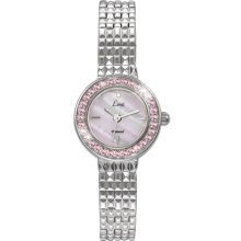 Limit Ladies Silver Coloured Stone Set Bracelet Analogue Watch 6796.54 With Pink Mother Of Pearl Dial And Real Diamond At 12