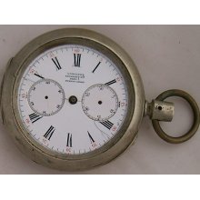 Longines Chronograph Pocket Watch Nickel Chromiun Case 54 Mm. Some Parts Missing