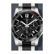 Longines Conquest Auto Chrono Steel Ceramic 41mm Watch - Black Dial, Steel and Ceramic Bracelet L27444567 Chronograph Sale Authentic