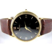 Lovely Movado Gentry Watch 87 E4 0885 White Dial Brown Leather Band Gold Tone