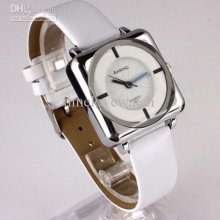 Low Price 6pcs Vogue White Leather Dial Square Quartz Watch Silver-t