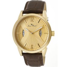 Lucien Piccard Men's Watzmann Gold Textured Dial Brown Genuine Leather