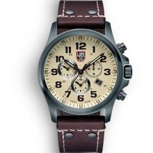 Luminox Mens ATACAMA Field Chronograph Stainless Watch - Brown Leather Strap - Beige Dial - L1947