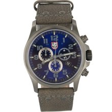 Luminox Mens Atacama Field Chronograph Stainless Watch - Gray Leather Strap - Blue Dial - L1943