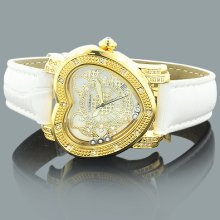 Luxurman Watches: Ladies Diamond Heart Watch 0.30ct Yellow Gold Plated