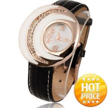Luxury Golden Bezel+ Crystal Dial Women Girl Quartz Wrist Watch Leather Band T1
