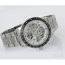 Luxury Mens Sport Watch White Dial Silver Mechanical Stainless Jelly