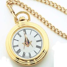 Masonic Pocket Watches - Bulova Gold Tone Pocket Watch with matching chain and Wooden Gift Box