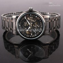 Mech Black Dial Roman Number Paint Men Round Auto Mechanical Watch B